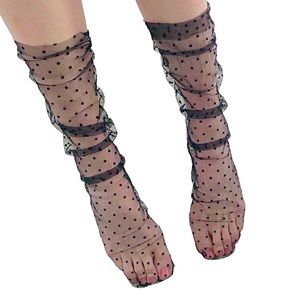 New! Black Handmade Sheer Tulle Polka Dot Socks